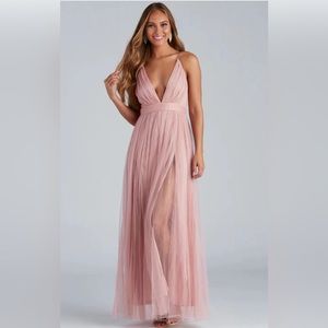 Mauve/ Blush Pleated Tulle Formal dress